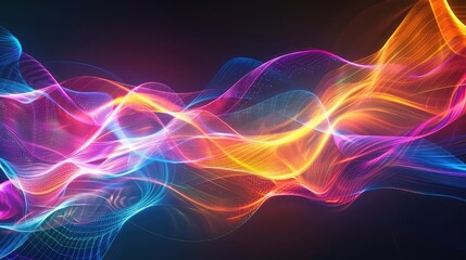 Vibrant Neon Wave in Abstract Space: A dynamic blend of light, energy, and motion, creating a...