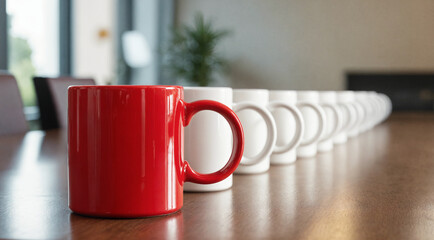 Career opportunity and hiring concept with red mug between white representing best candidates for job and leadership. Staff recruitment and headhunting