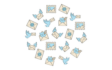 mail. the icon. doodle icon. Doodle. drawing. letter. send a message. receive a letter. an email. vector. He is respectable. the point of issue of the letter. mail delivery. a sealed envelope.