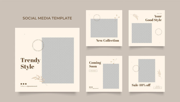 Social media template banner blog fashion sale promotion. fully editable instagram and facebook square post frame puzzle organic sale poster. brown beige vector background