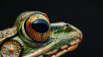 Foto op Canvas Close-up of a colorful frog with detailed eyes against dark background © Татьяна Макарова