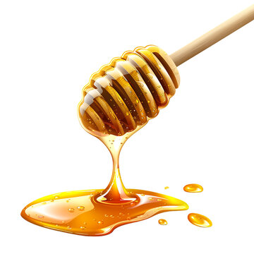 Honey stick with flowing honey isolated on white photo-realistic vector illustration