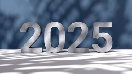 2025 3d number. 2025 concept with concrete number. 3d render illustration