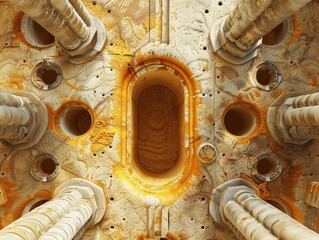 Crypts of Lieberk  hn with Paneth cells, top view, soft orange and yellow niche, detailed architecture, clear action - obrazy, fototapety, plakaty