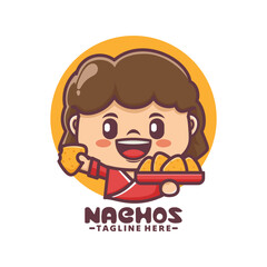 female chef cartoon mascot with nachos