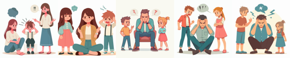vector set of parents are stressed by their child's behavior