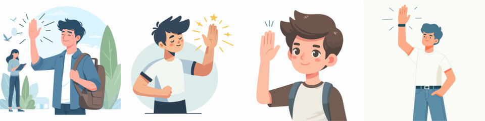 vector set of young man is saying hello