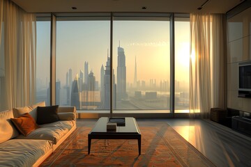 Luxury apartment room and city view
