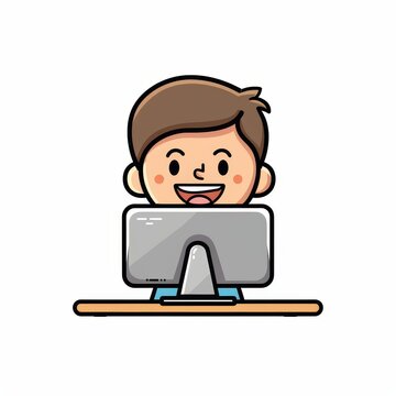 Simple emoji of someone teaching computer software, white background.
