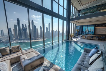 Luxury apartment room and city view
