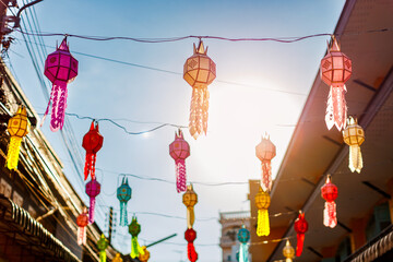 colorful paper lanterns hanging on street