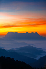 Landscape of DOI LUANG CHIANG DAO mountain with sea fog at sunrise
