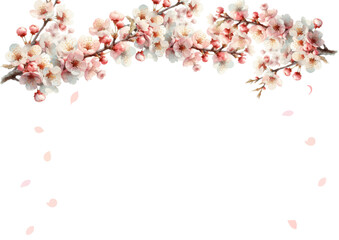 桜の木と舞う桜の花びらの水彩背景