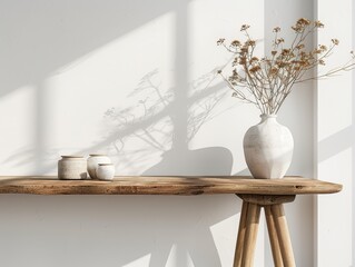 Minimalist Table and Scandinavian Decor on Transparent Background