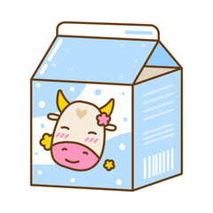 Cute cartoon cow milk isolated on white