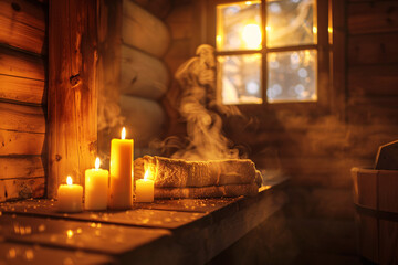 Cozy Sauna Room with Steam and Ambient Lighting