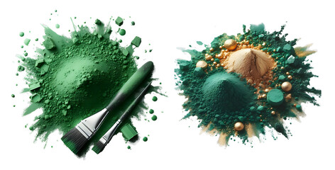 Green and golden powder on transparent background