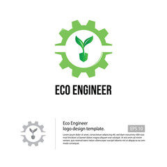 Eco engineer logo with, a simple leaf combine with shovel and bordered by a gear wheel, that suitable for your eco company logo.