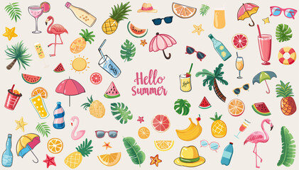 summer elements vector set isolated background.