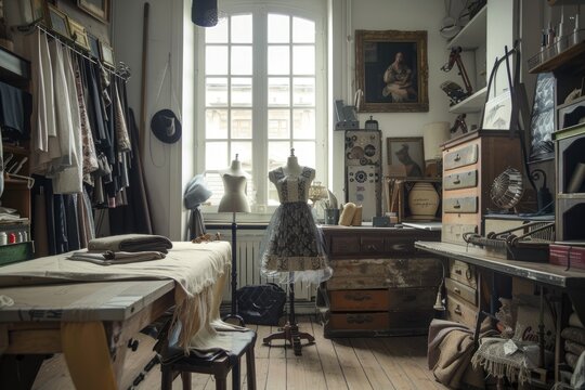 A room with a sewing machine and a mannequin by AI generated image