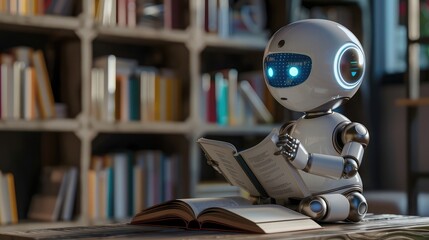 XAI 3d illustration of robot hominoid reading book and solving math data analytics in concept of future mathematics artificial intelligence, data mining and 4th fourth industrial automation revolution - obrazy, fototapety, plakaty
