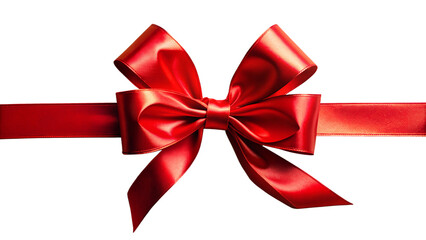 Realistic Shiny Satin Red Bow and Ribbon Placed on Corner of Paper