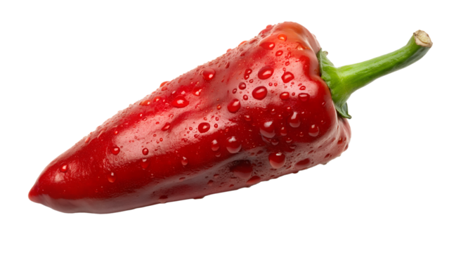 Freshness Captured with Wet Red Pepperoni Pepper Isolated on White Background