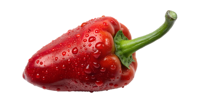 Freshness Captured with Wet Red Pepperoni Pepper Isolated on White Background