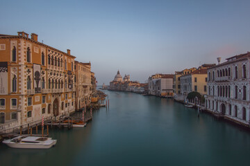 Long Exposure view of Grand Canal and Basilica Santa Maria della Salute seen from the Rialto Bridge...