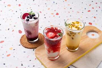 Café, vanilla, matcha, chocolate, black sesame, red velvet, chiffon, cake, herbal tea, ade, lemon, grapefruit, fashion fruit, milk tea, potato bread, sweet potato bread, smoothie, strawberry