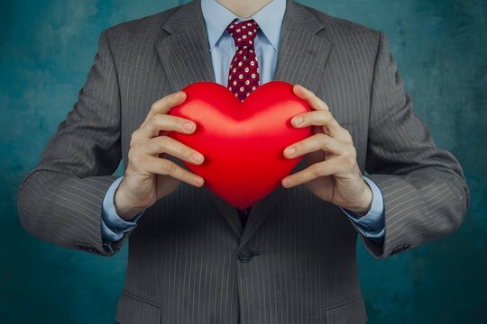 Photo Businessman holding red heart, healthcare, love festival, free