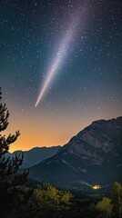 A comet tails across a starry sky