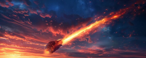 A fiery streak across the evening sky a meteors brief visit - obrazy, fototapety, plakaty