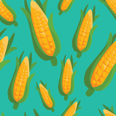 Vector seamless pattern of corn cobs on green