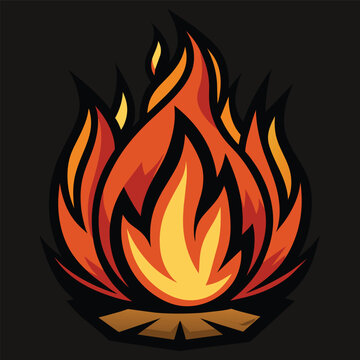 Outline Cartoon fire frames and bonfire design, blazing borders