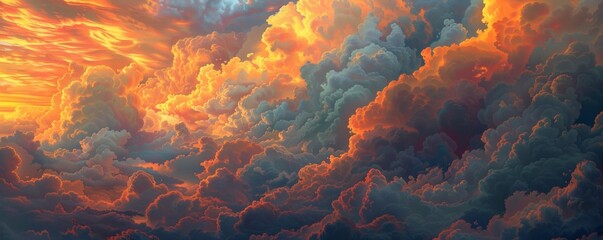 A panorama of clouds at sunset - obrazy, fototapety, plakaty