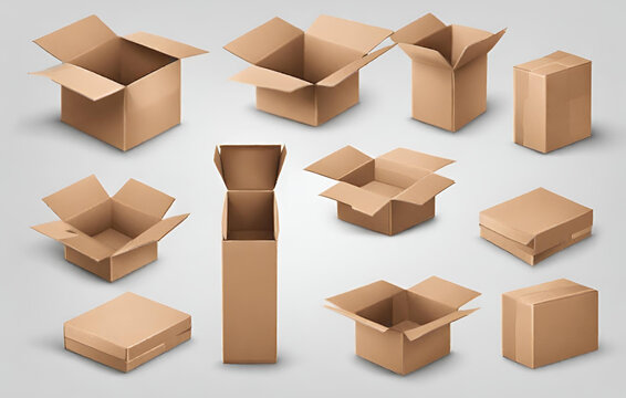 Free vector realistic cardboard set of nine boxes opened closed top and side view isolated on white background vector illustration
