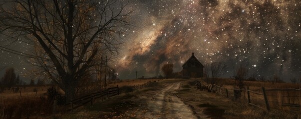 A quiet lane under a star-speckled sky
