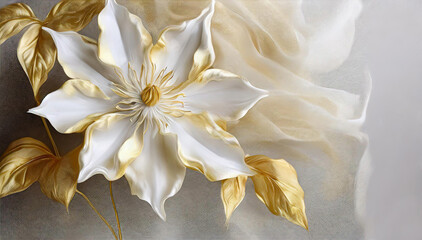 Biały kwiat clematis. Dekoracja na ściane - obrazy, fototapety, plakaty