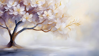 Obraz akrylowy, kwitnące drzewo wiśnia. Tło wiosenne