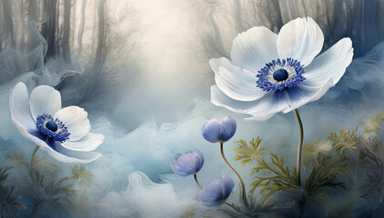 Niebieski zawilec. Abstrakcyjne niebieskie kwiaty
