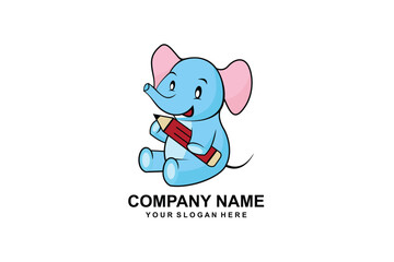 elephant cartoon logo with pencil