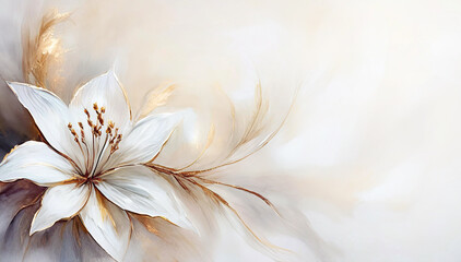 Jasne tło, kwiat biała lilia. Puste miejsce - obrazy, fototapety, plakaty