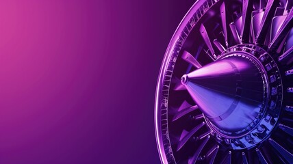Close-up of a jet engine turbine with purple hue on gradient background