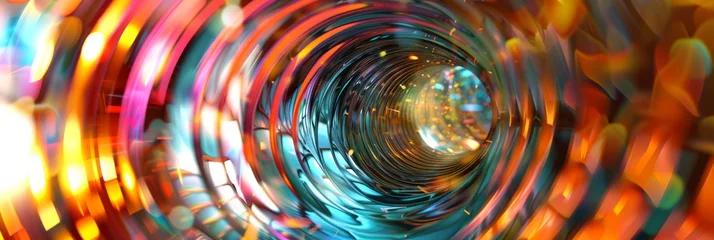 Fotobehang Tunnel vision of a colorful circular pattern - The image features a visually captivating pattern with repeated circular forms creating a tunnel-like effect in vibrant colors © Mickey