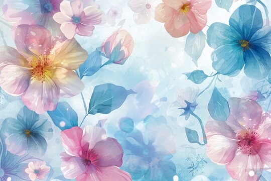 Ethereal floral design with soft watercolor touch - This image features a delicate composition of soft-hued flowers gently blended with watercolor splashes, providing a sense of serenity