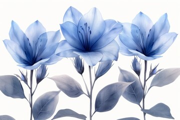 Greeting card template with wild blooming floral pattern, delicate flowers, white, blue, and light blue flowers, seamless watercolour illustration.