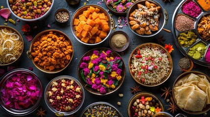 Vibrant Collection of Indian Snacks and Spices