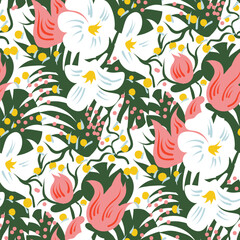 Seamless pattern  with flowers in doodle style. Vector - 774199064