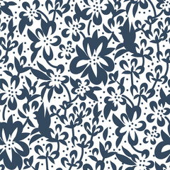 Black and white seamless pattern with flowers.  Vector - 774199078